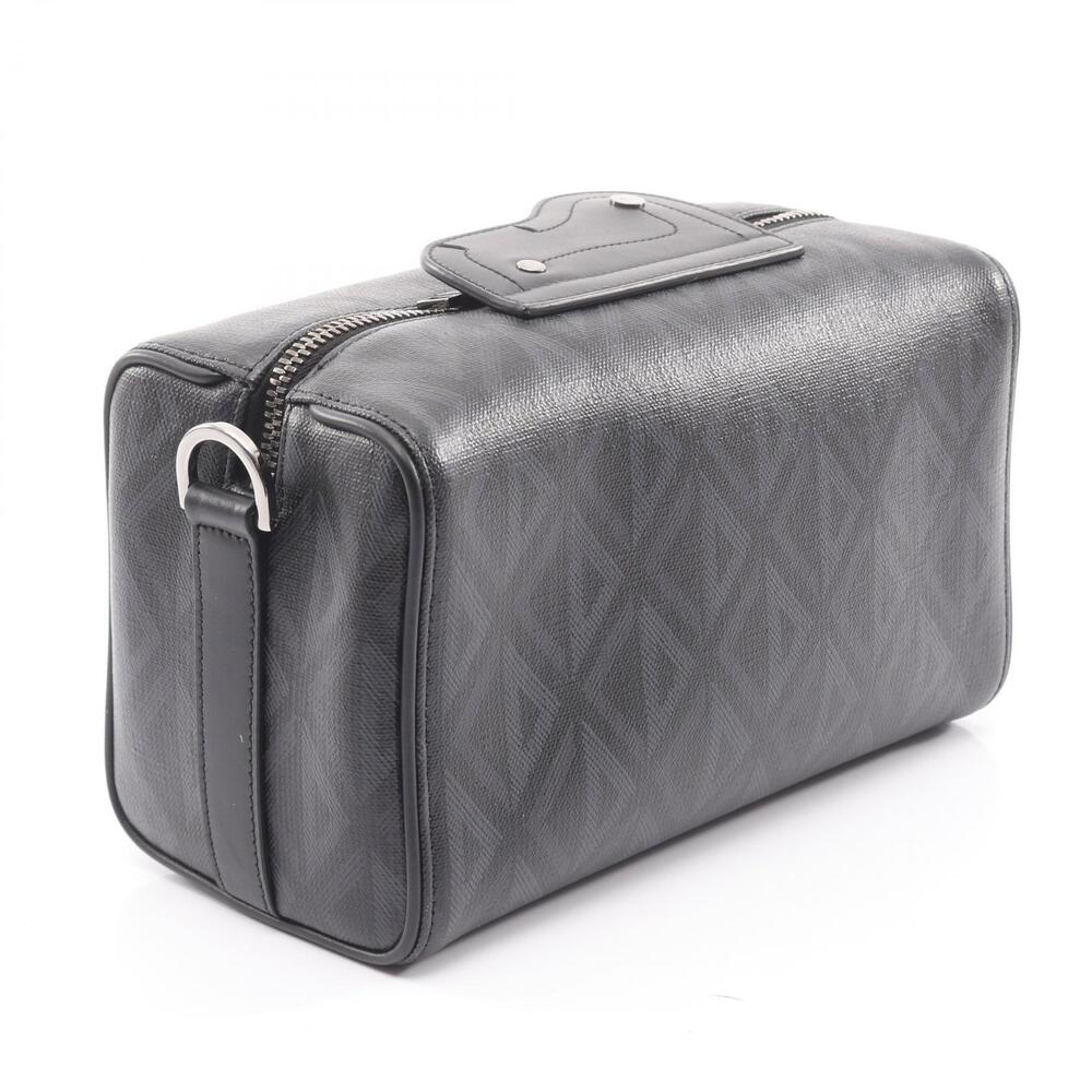 Dior Lango CD Diamond Shoulder Bag Canvas Leather Black Navy Blue